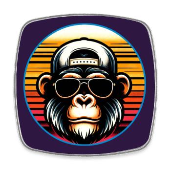 Cooler Schimpanse mit Sonnenbrille und Basecap - Viereckiger Kühlschrankmagnet - Weiß - Vorne