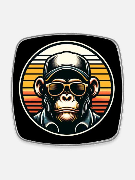 Chimpanzé cool avec lunettes de soleil et casquette de baseball - Magnet carré - blanc