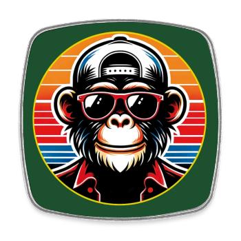 Cooler Schimpanse mit Sonnenbrille und Basecap - Viereckiger Kühlschrankmagnet - Weiß - Vorne