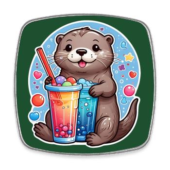 Petite loutre mignonne buvant de la limonade - Magnet carré - blanc - Devant