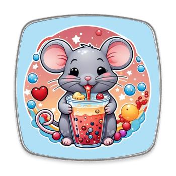 Little Cute Mouse with Refreshment and Straw - Square fridge magnet - white - Front