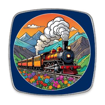 Nostalgischer Eisenbahnzug qualmende Lokomotive - Viereckiger Kühlschrankmagnet - Weiß - Vorne