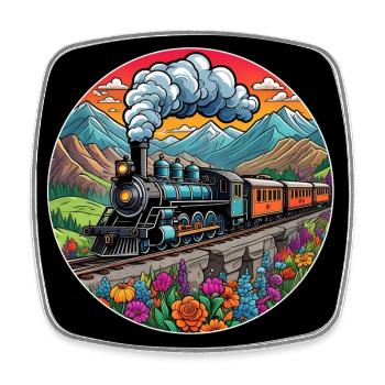 Nostalgischer Eisenbahnzug qualmende Lokomotive - Viereckiger Kühlschrankmagnet - Weiß - Vorne