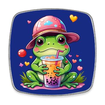 Grenouille mignonne en casquette de baseball buvant de la limonade - Magnet carré - blanc - Devant