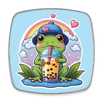 Grenouille mignonne en casquette de baseball buvant de la limonade - Magnet carré - blanc - Devant