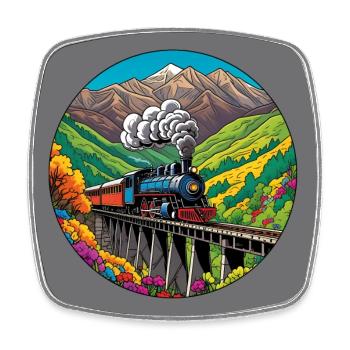 Bunter nostalgischer Eisenbahnzug mit Dampflok - Viereckiger Kühlschrankmagnet - Weiß - Vorne