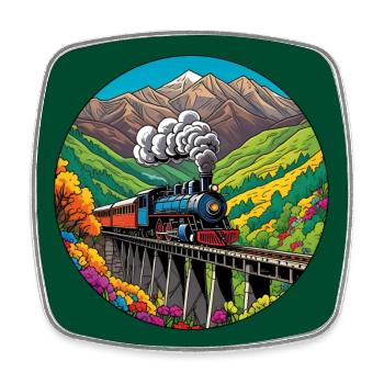 Bunter nostalgischer Eisenbahnzug mit Dampflok - Viereckiger Kühlschrankmagnet - Weiß - Vorne