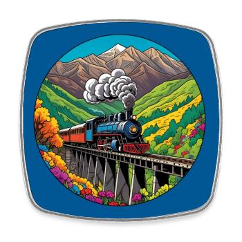 Bunter nostalgischer Eisenbahnzug mit Dampflok - Viereckiger Kühlschrankmagnet - Weiß - Vorne