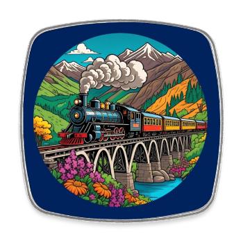 Train de chemin de fer nostalgique coloré avec locomotive à vapeur - Magnet carré - blanc - Devant