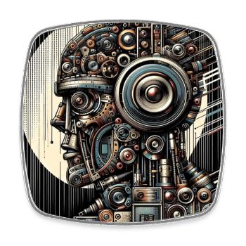 Analog soul AI robot Art - Square fridge magnet - white - Front