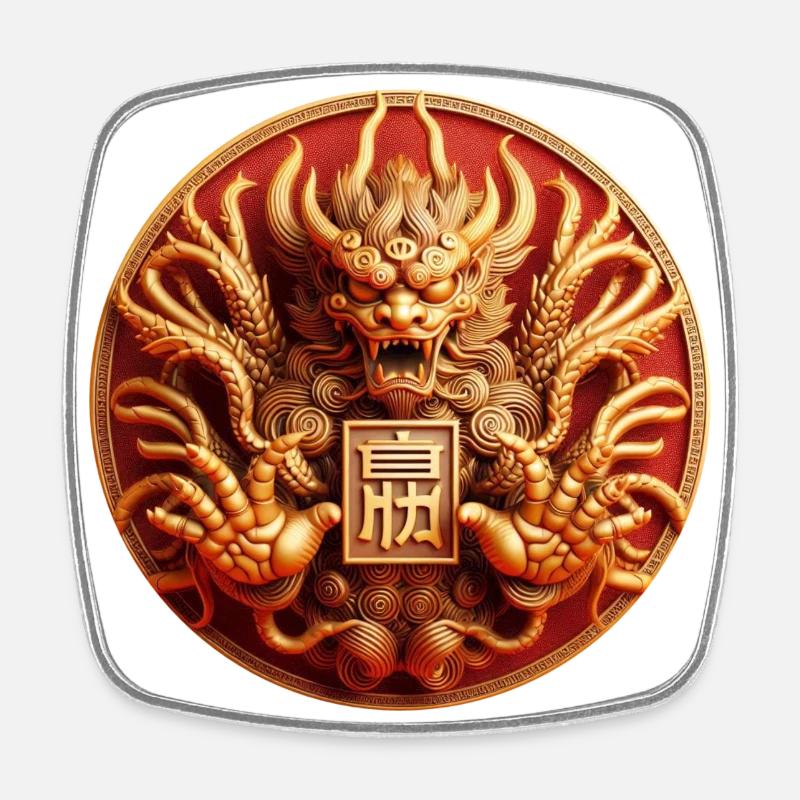 Japanese Dragon Monster - Square fridge magnet - white