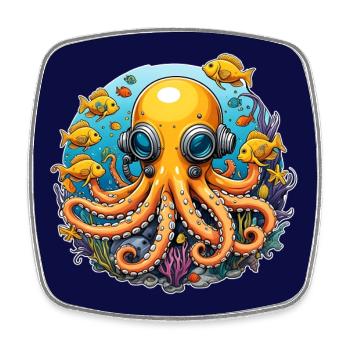 Funny yellow octopus with diving goggles - Square fridge magnet - white - Front