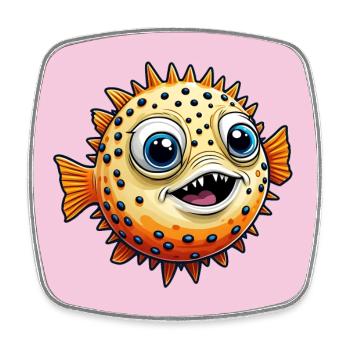 Drôle de poisson-globe rieur - Magnet carré - blanc - Devant