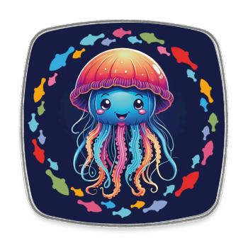 Méduses colorées dans le cercle coloré de poissons - Magnet carré - blanc - Devant