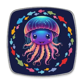 Méduses colorées dans le cercle coloré de poissons - Magnet carré - blanc - Devant