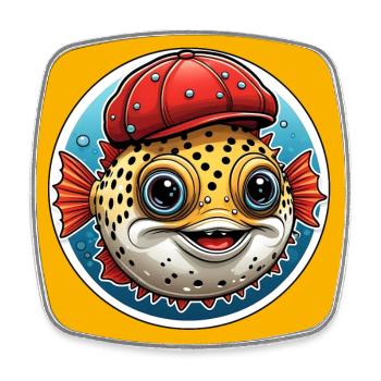 Lustiger Kugelfisch mit roter Basecap - Viereckiger Kühlschrankmagnet - Weiß - Vorne