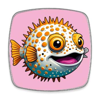 Lustiger lachender Kugelfisch - Viereckiger Kühlschrankmagnet - Weiß - Vorne