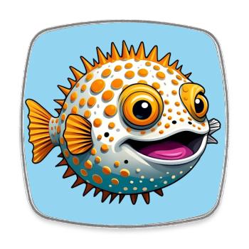Drôle de poisson-globe rieur - Magnet carré - blanc - Devant