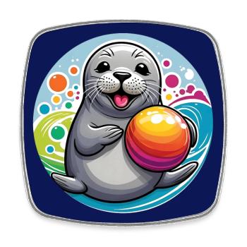 Laughing seal seal with colorful ball - Square fridge magnet - white - Front