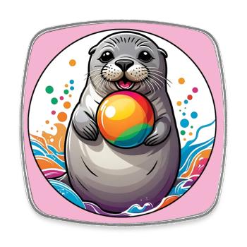 Laughing seal seal with colorful ball - Square fridge magnet - white - Front