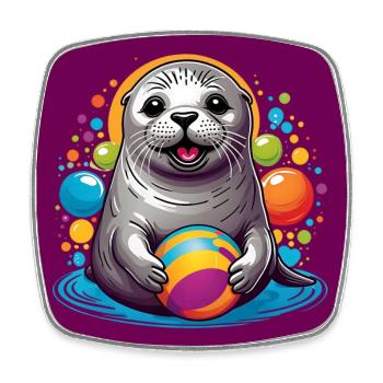Laughing seal seal with colorful balls - Square fridge magnet - white - Front