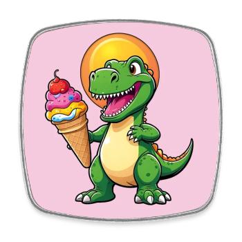 Süßer Dinosaurier Tyrannosaurus mit Eistüte - Square fridge magnet - white - Front