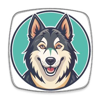 Tamaskan Dog Breed Colorful Cartoon Kawaii Clipart - Square fridge magnet - white - Front
