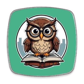 Hibou avec des lunettes assis sur une pile de livres - Magnet carré - blanc - Devant
