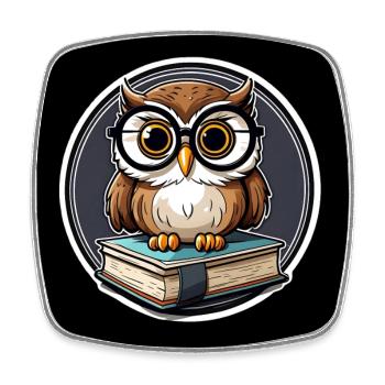 Hibou avec des lunettes assis sur une pile de livres - Magnet carré - blanc - Devant