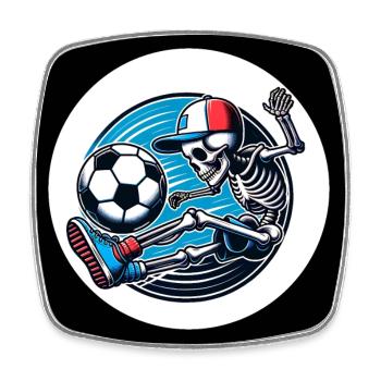 Skull with baseball cap playing football - Square fridge magnet - white - Front
