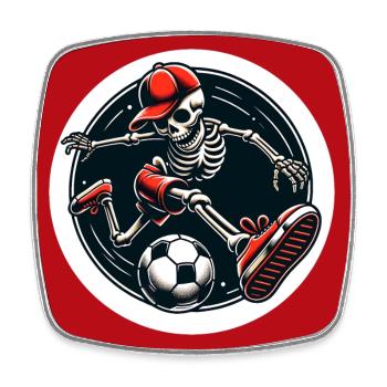 Skull with baseball cap playing football - Square fridge magnet - white - Front