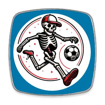 Skull with baseball cap playing football - Square fridge magnet - white - Front
