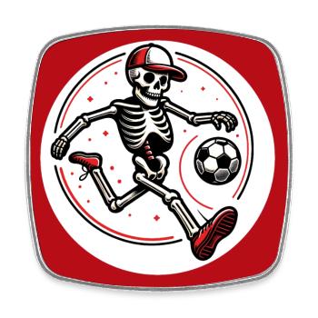 Skull with baseball cap playing football - Square fridge magnet - white - Front