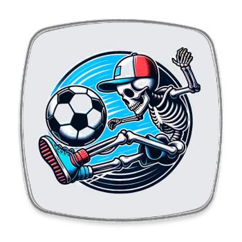 Skull with baseball cap playing football - Square fridge magnet - white - Front