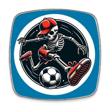 Skull with baseball cap playing football - Square fridge magnet - white - Front