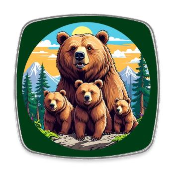 Maman grizzli protectrice défensive avec ses petits - Magnet carré - blanc - Devant