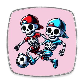 Drôles de squelettes avec une casquette de baseball jouant au football - Magnet carré - blanc - Devant