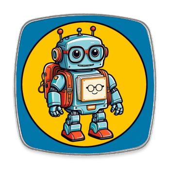 Little cute robot with school bag school enrollment - Square fridge magnet - white - Front