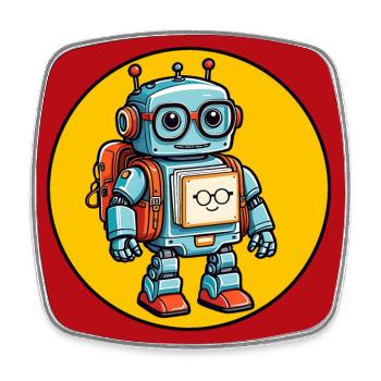 Little cute robot with school bag school enrollment - Square fridge magnet - white - Front