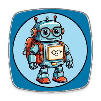 Little cute robot with school bag school enrollment - Square fridge magnet - white - Front