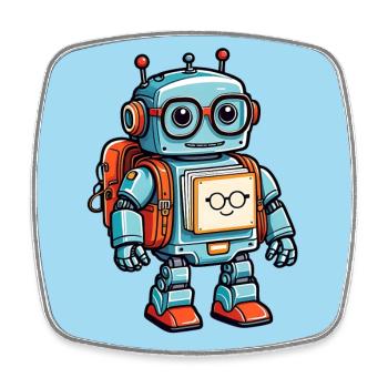 Little cute robot with school bag school enrollment - Square fridge magnet - white - Front