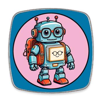 Little cute robot with school bag school enrollment - Square fridge magnet - white - Front