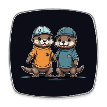 Two otters in streetwear friends forever - Square fridge magnet - white - Front