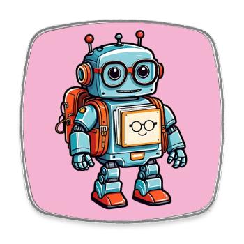 Kleiner süßer Roboter mit Schulranzen Einschulung - Viereckiger Kühlschrankmagnet - Weiß - Vorne