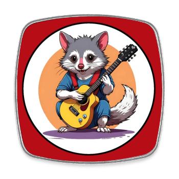 Lustiges singendes Opossum mit Gitarre - Viereckiger Kühlschrankmagnet - Weiß - Vorne