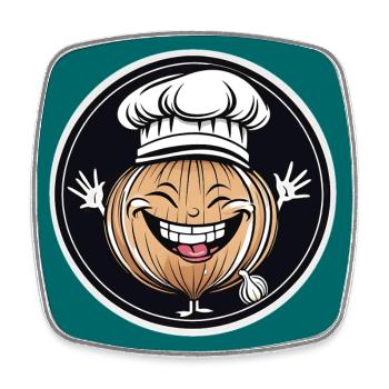 Oignon drôle rieur avec toque de chef - Magnet carré - blanc - Devant