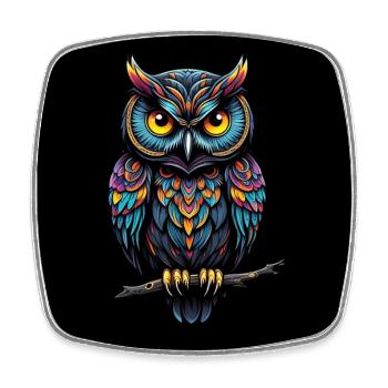 Colorful owl graphic for owl lovers - Square fridge magnet - white - Front