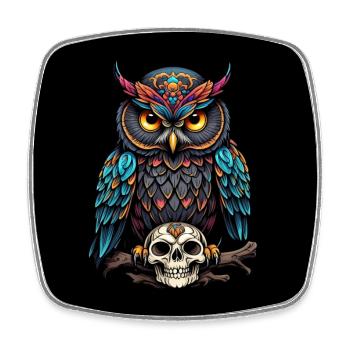 Farbenfrohe Eule mit Skull - Viereckiger Kühlschrankmagnet - Weiß - Vorne