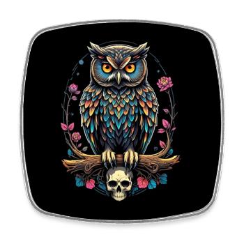 Farbenfrohe Eule mit Skull - Viereckiger Kühlschrankmagnet - Weiß - Vorne