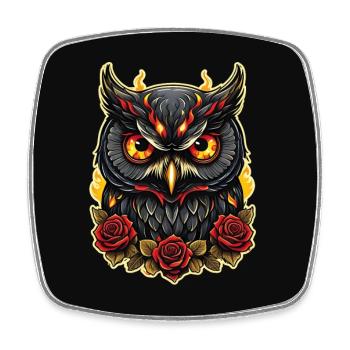 Hibou avec des pétales de rose, graphique de hibou coloré - Magnet carré - blanc - Devant